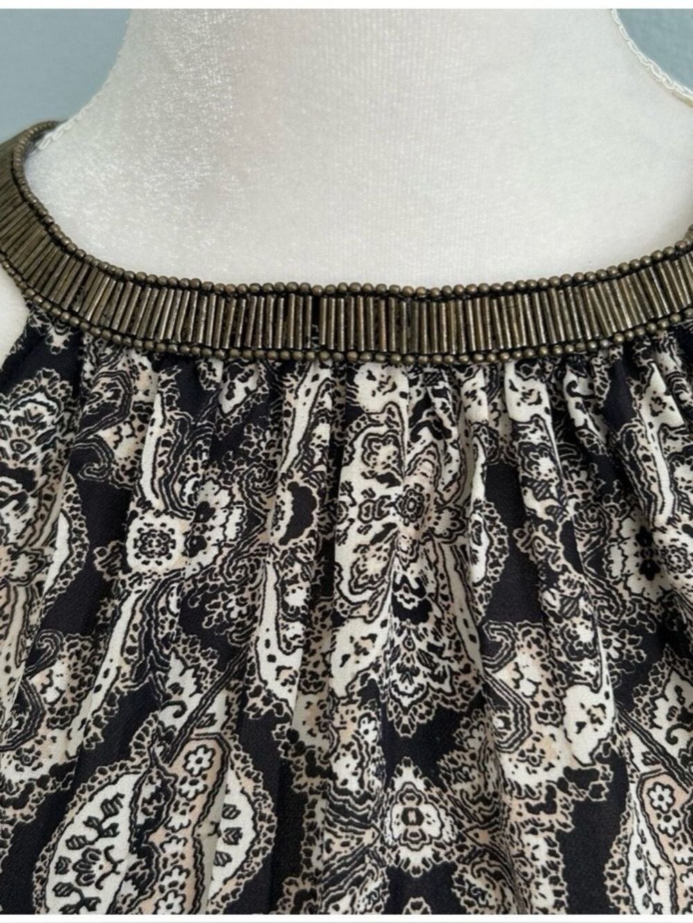 Joie Francis 100% Silk Embellished Print Halter Style a-line blouse